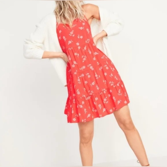 Old Navy Dresses & Skirts - OLD NAVY Cute Flirty Casual Chic Tangerine Orange Boho Floral Summer Dress Sz S